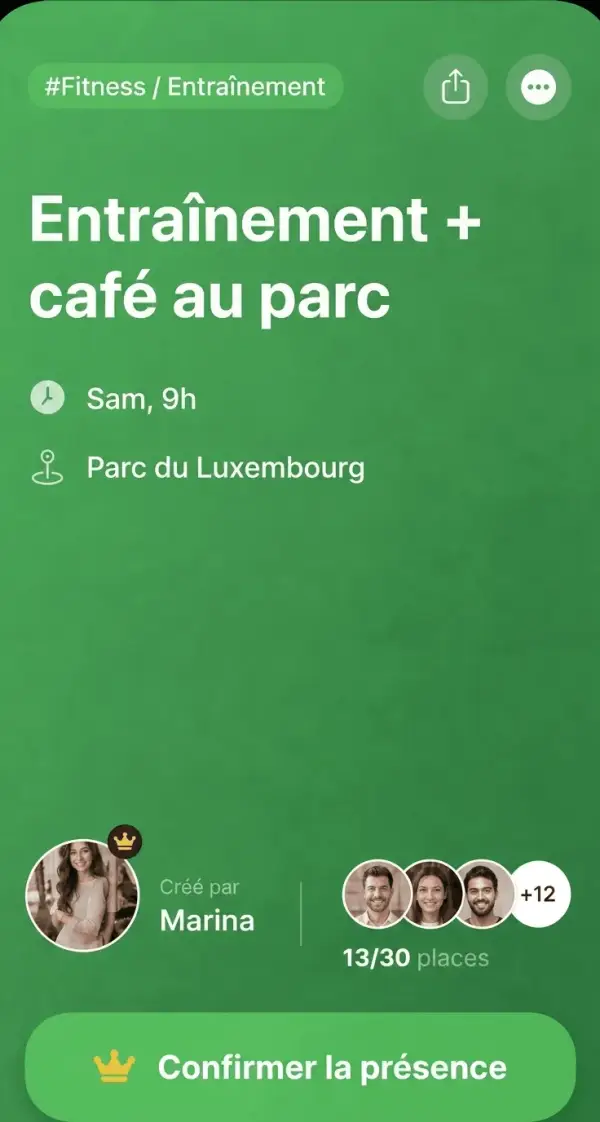 Invitation à s’entraîner et à prendre un café dans le parc, créée par Marina