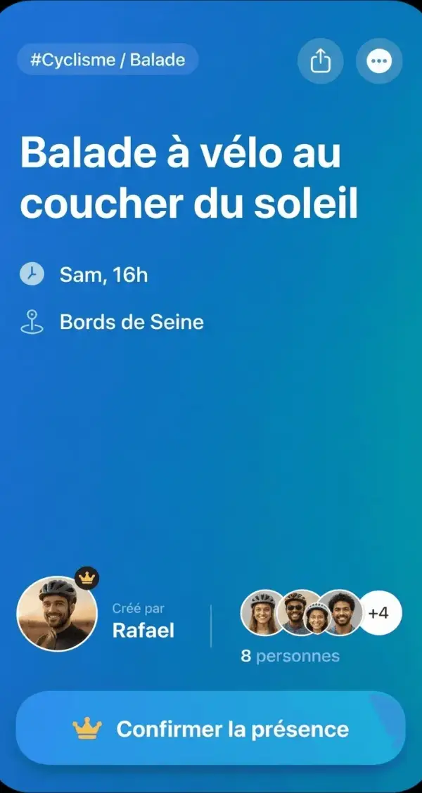 Invitation à une balade à vélo au coucher du soleil, créée par Rafael