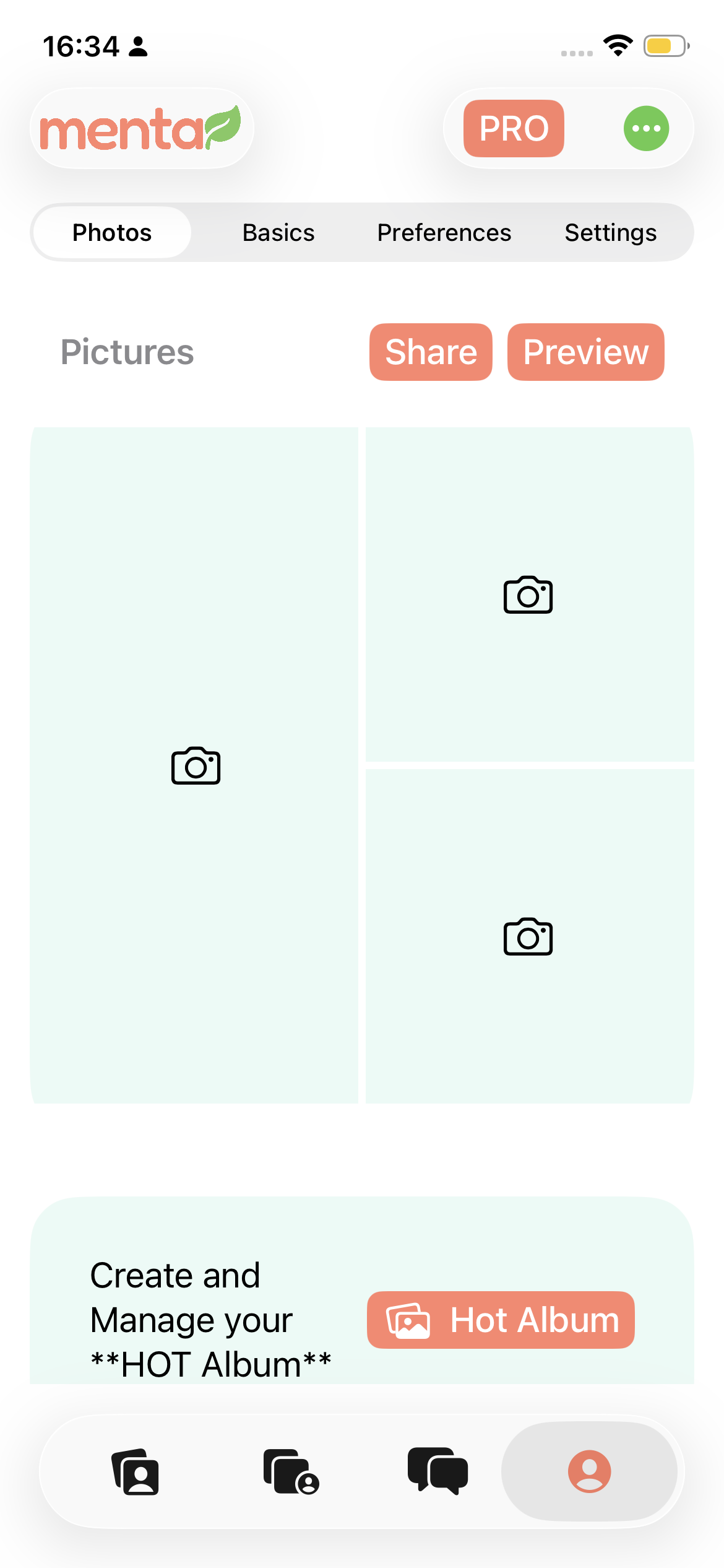Tela do Menta Social com o menu Profile selecionado