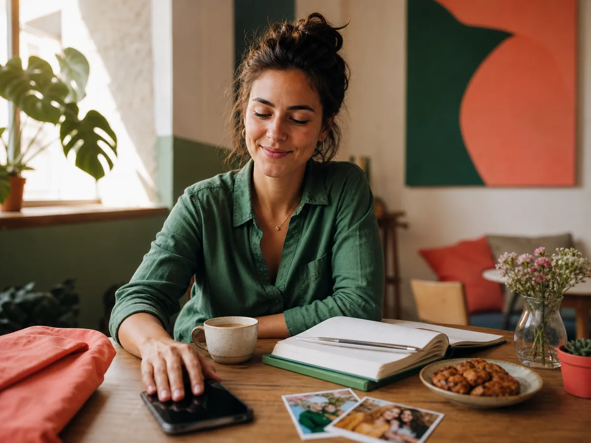 Person in a cafe putting a phone aside after deleting a dating app