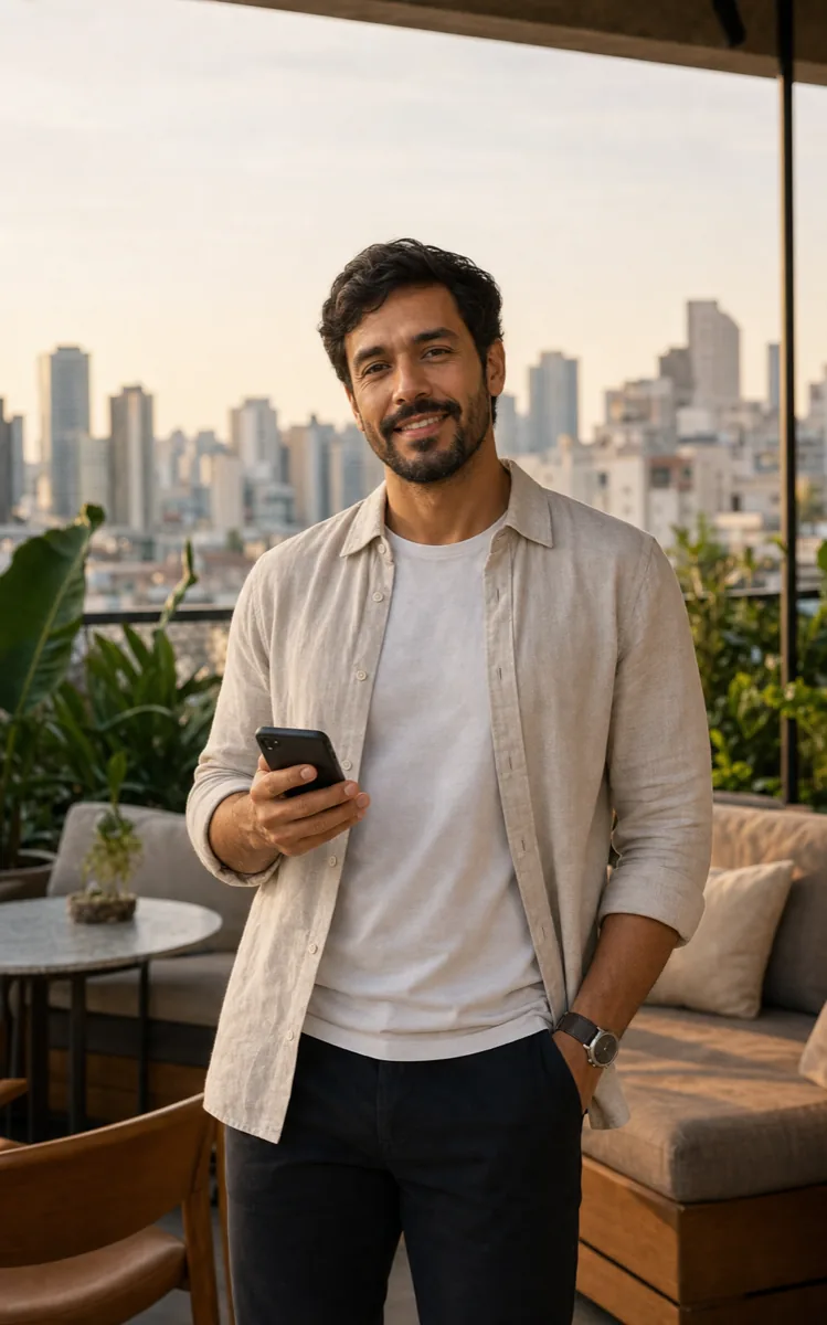 Adulto usando app gay de encontros Menta Social