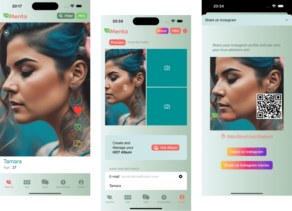 Perfis Detalhados e Reais Casal rindo em encontro gerado pelo aplicativo Menta Social